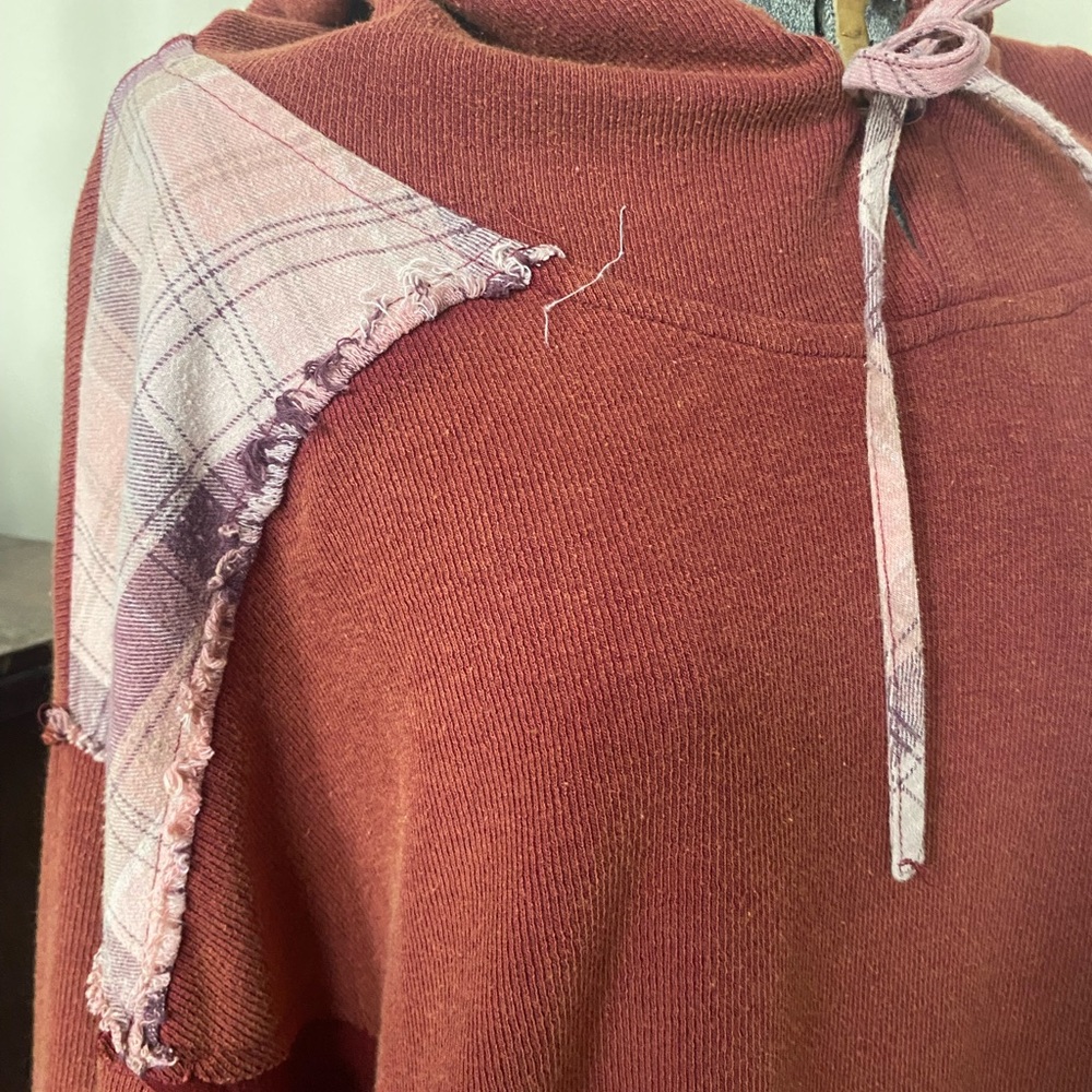 Pol Oversized Maroon Plaid Patchwork Distressed H… - image 6